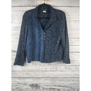 Dahlia Popovits Handwoven Jacket Women's Medium Blue Black Button Front Collared